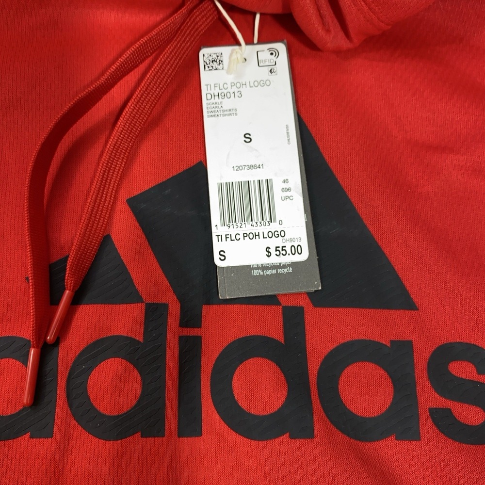 NWT Adidas Red Fleece Logo Hoodie Sweatshirt Small Soft Pullover Athletic Fit - Picture 5 of 7